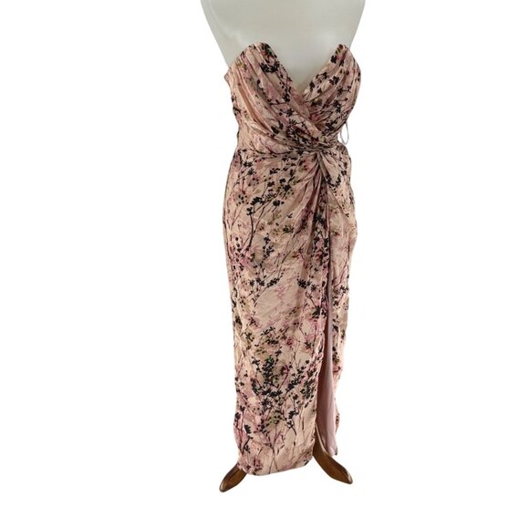 Katie May Los Angeles Floral Print Strapless Gown Pink Multicolor M 100% Polyest - Picture 2 of 12